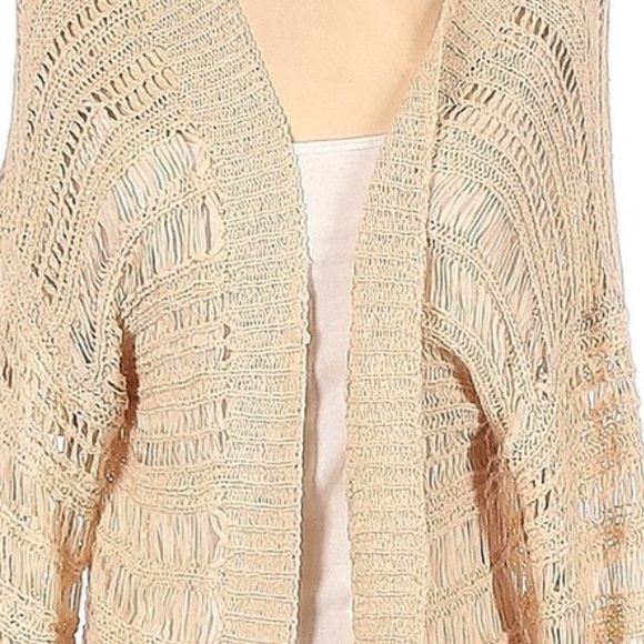 Anthropologie Akemi + Kim One Size Crochet Macrame Neutral Cardigan Wrap in Tan - Picture 13 of 13